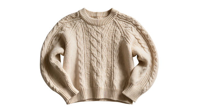 Cream cable knit sweater with crew neck and ribbed cuffs