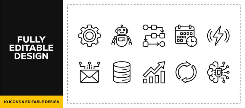 flat vector illustration line art icon bundle set design representing information technology network server database cloud and gear configurations for modern web ui app