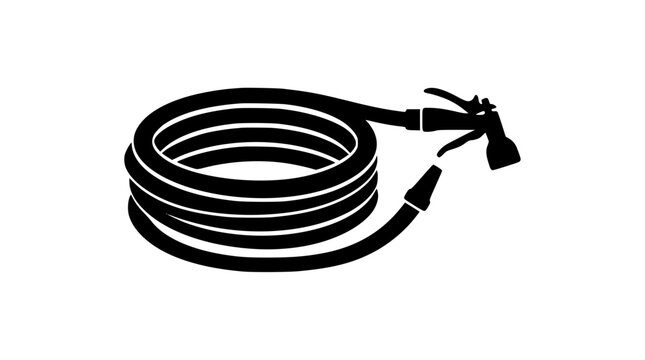 Coiled garden hose with spray nozzle silhouette icon