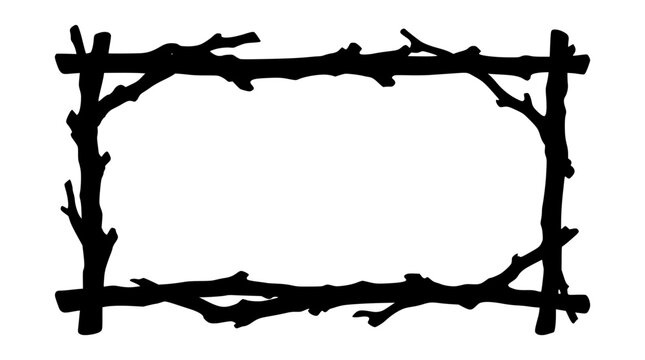 Rustic Tree Branch Frame Silhouette Isolated on White Background