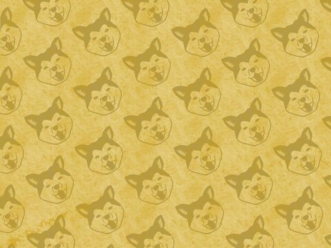 ベージュを背景に日本犬の顔が模様になった背景素材イラスト