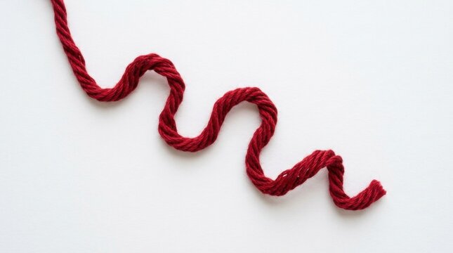 Vibrant red textured fabric thread on white background, A single strand of curves