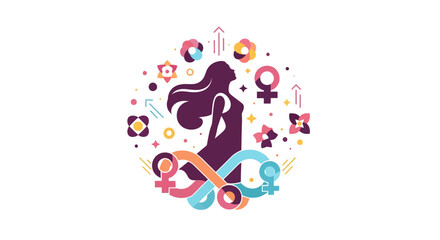 Naklejka premium Female silhouette surrounded by symbols.