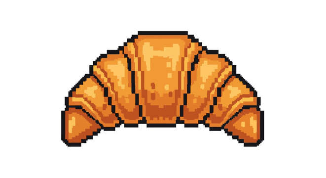 Golden baked croissant pastry icon in a pixelated video game style.