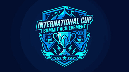Naklejka premium International Cup Summit Achievement Award Winning Trophy Emblem Logo
