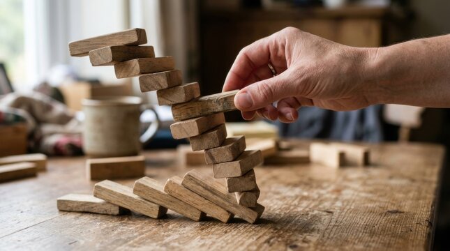 Wooden Blocks Arranged in Zigzag Pattern with Hand Analytical skill that enables individuals to identify potential
