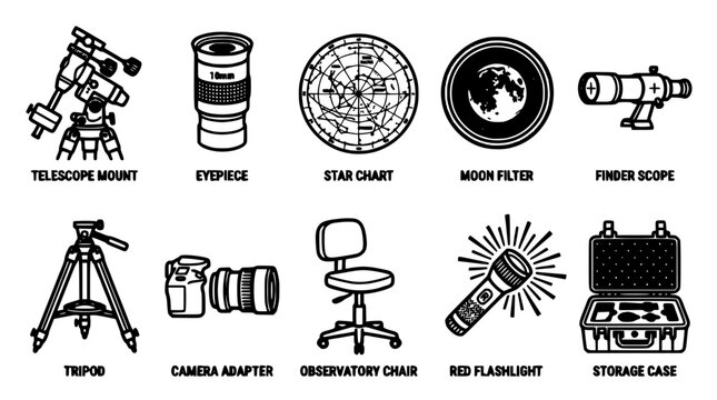 Telescope Accessories Including Eyepiece, Star Chart, Moon Filter, Finder Scope, Tripod, Camera Adapter, Observatory Chair, Red Fl