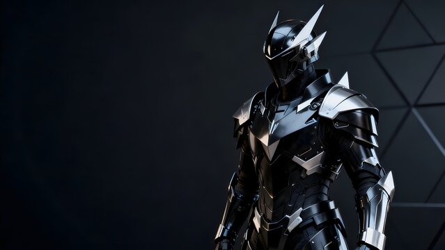 Futuristic armored figure in dark setting