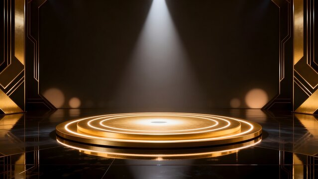 Golden circular stage with spotlight