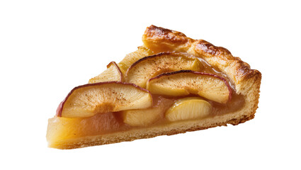 Fototapeta premium Slice of golden baked apple pie with cinnamon and flaky crust