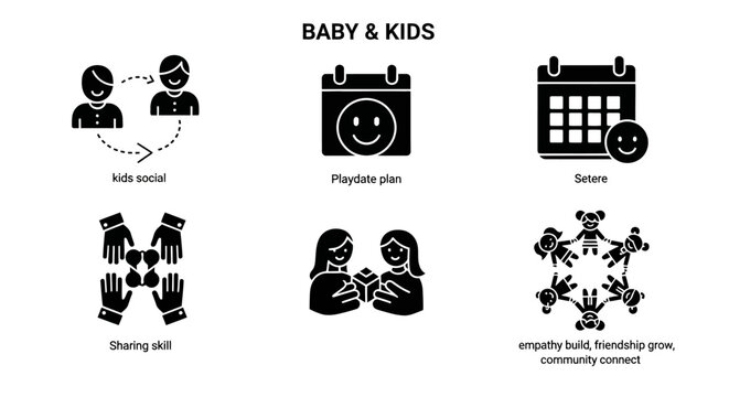 Baby & Kids Icons: Social Interaction, Playdates, Sharing, and Community