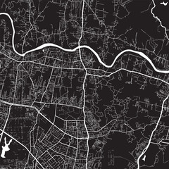 Fototapeta premium Moshi Tanzania Vector Map, Detailed Mountain Foothills City Street Map Black and White Minimalist Line Art