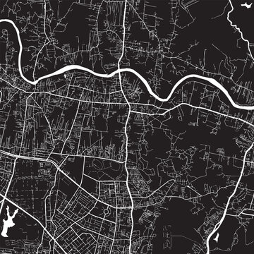 Moshi Tanzania Vector Map, Detailed Mountain Foothills City Street Map Black and White Minimalist Line Art