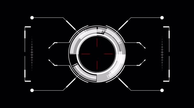 White circle HUD crosshair target with alpha channel, red core reticle, futuristic bracket scanner and transparent digital tracking overlay element