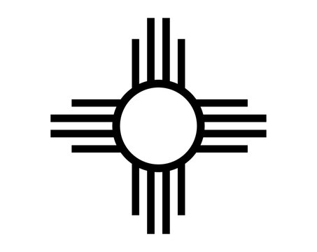 Vector Illustration of the Zia Sun Symbol featuring a Central Circle with Four Groups of Four Radiating Lines Isolated