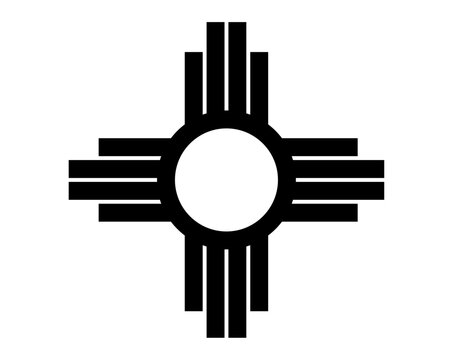 Vector Illustration of the Zia Sun Symbol featuring a Central Circle with Four Groups of Four Radiating Lines Isolated