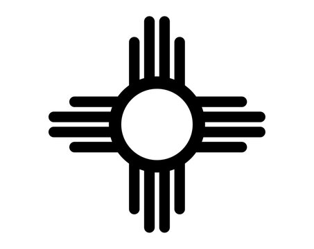 Vector Illustration of the Zia Sun Symbol featuring a Central Circle with Four Groups of Four Radiating Lines Isolated
