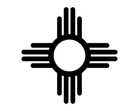 Vector Illustration of the Zia Sun Symbol featuring a Central Circle with Four Groups of Four Radiating Lines Isolated