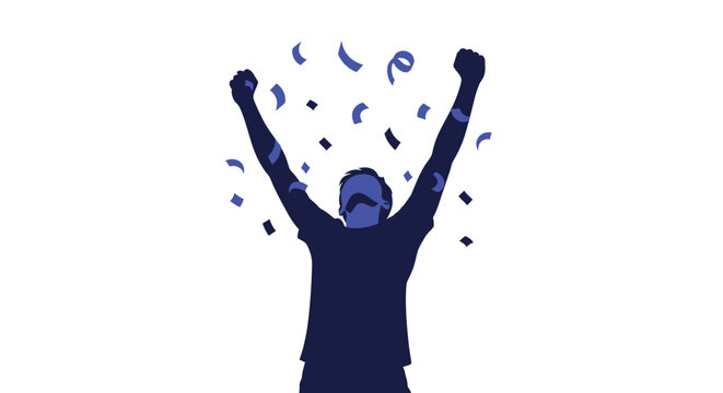 Man Celebrating with Arms Raised High.