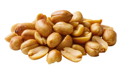 Obraz premium Pile of roasted salted peanuts, whole and halved