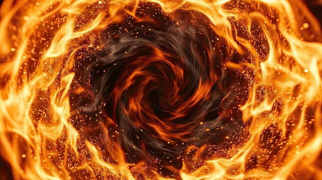 Fire frame with black background and flames concept. Dynamic swirl of fiery flames creating a mesmerizing pattern.
