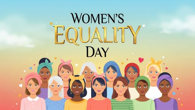 Women's Equality Day celebration with diverse group of happy females