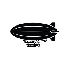 Black silhouette blimp flying against white background with propeller detail © NOYAN STOCK