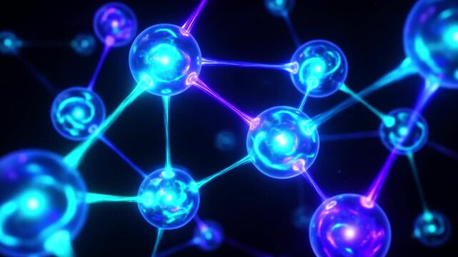  Large glowing quantum qubits as smooth spheres in cyan and purple, floating in dark space, quantum computing concept
