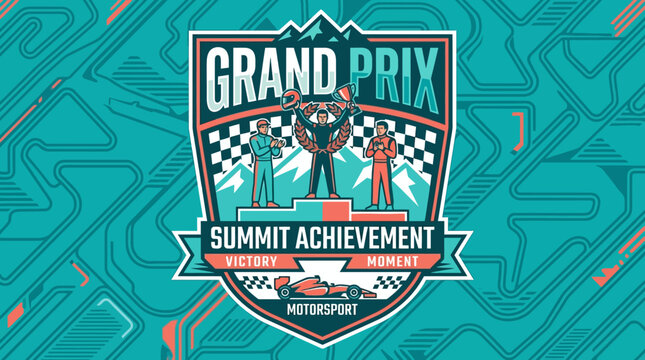 Grand Prix Podium Victory Celebration And Motorsport Achievement Emblem