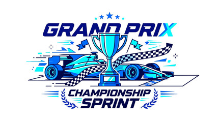 Obraz premium Grand Prix Championship Victory Celebration With Racing Cars And Trophy