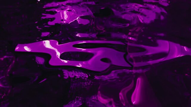 Intense violet and fuchsia liquid chrome surface with flickering strobe effect, organic abstract shape, UV rave aesthetic with glitch distortion texture motion