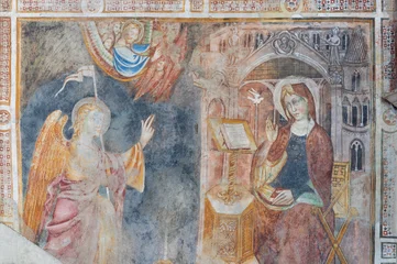 Fototapeten Jesus Christus BERGAMO, ITALY - MARCH 21, 2026:  The medieval fresco of Annunciation in the church Chiesa di San Michele al Pozzo Bianco.  © Renáta Sedmáková