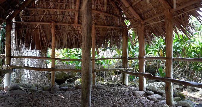 Traditional ancient Hawaiian grass house structure, Oahu Hawaii