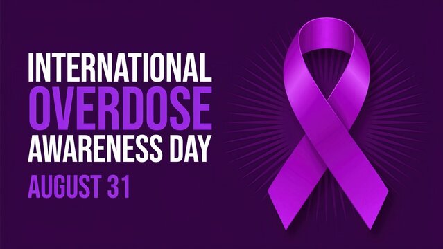 International Overdose Awareness Day poster with purple ribbon on purple background