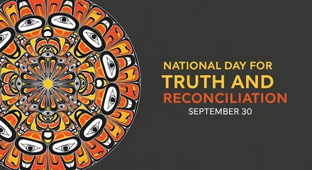 Circular Pattern Background with Truth and Reconciliation Text Overlay in Dark Gold and Black