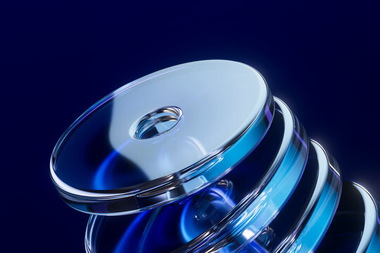 Abstract 3d render of transparent blue glass geometric shape