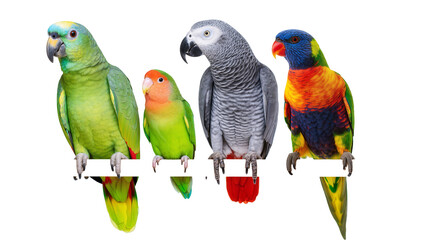 Four colorful parrots perched together © Lena