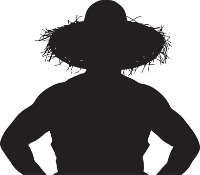 Silhouette of a muscular person wearing a straw hat