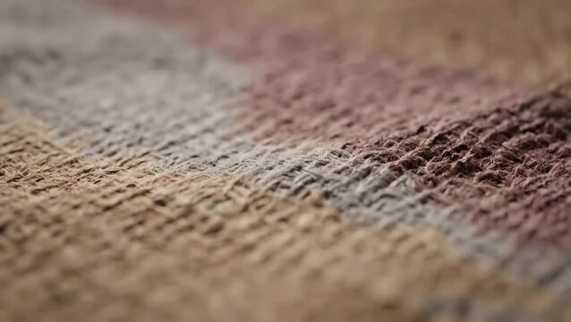 A close-up view of a colorful woven fabric with textured threads.