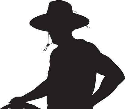 Silhouette of a person wearing a hat, leaning