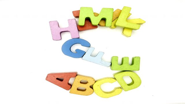 The alphabet makes the letter S with color wooden letters stop motion