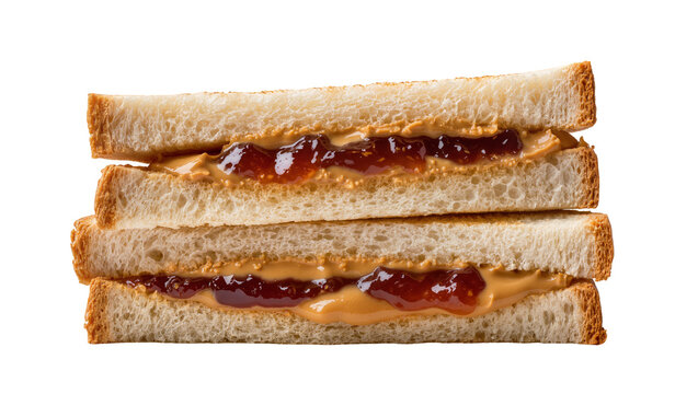 Stack of two peanut butter and jelly sandwiches