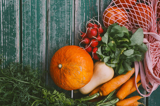 Fresh organic vegetables on table