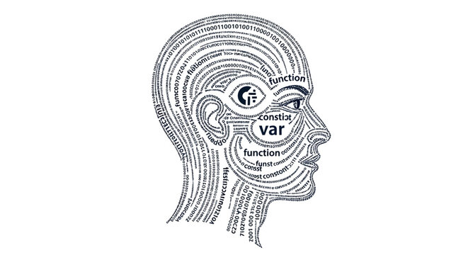 Programming, coding, brain, human head, var, software development isolated on White Background Editable EPS