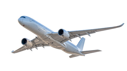 Modern passenger jet airplane flying with engines and wings visible © Lena