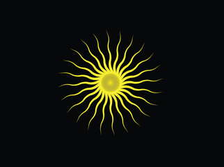 Fototapeta premium Abstract Sun Symbol Vector – Golden Radiant Sunburst Icon with Spiral Rays Isolated on Black Background