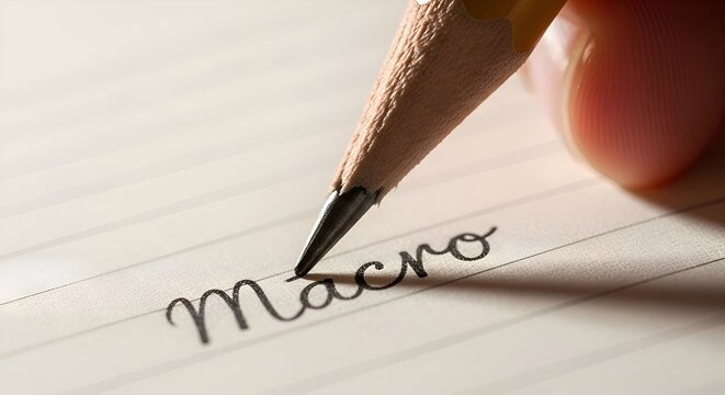 Pencil Writing Macro: Close-up of Handwriting on Lined Paper