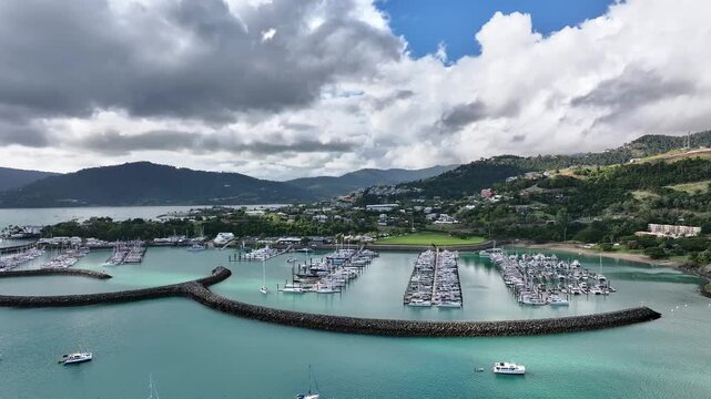 Spectacular cinematic aerial footage of Cannonvale Airlie Beach Whitsundays Queensland Australia