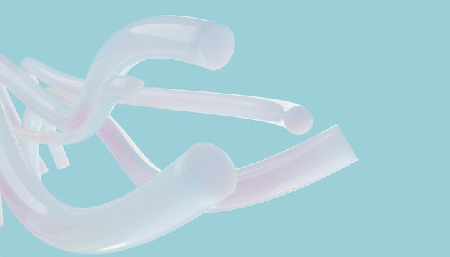 Abstract 3D rendering of a glossy white cable on a blue background