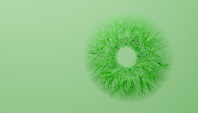 Abstract green furry radial ring shape on light green background